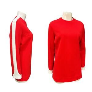 Vintage 60s Catalina Red Mod Top with White Racing Stripe Sleeves / Medium -